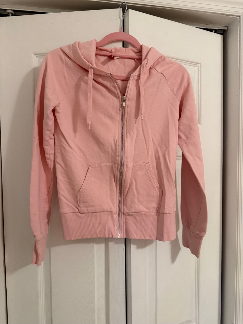 New Light Pink Zip-Up Hoodie - Cozy Casual Sweatshirt, %100 cotton, Size 4/S&XS